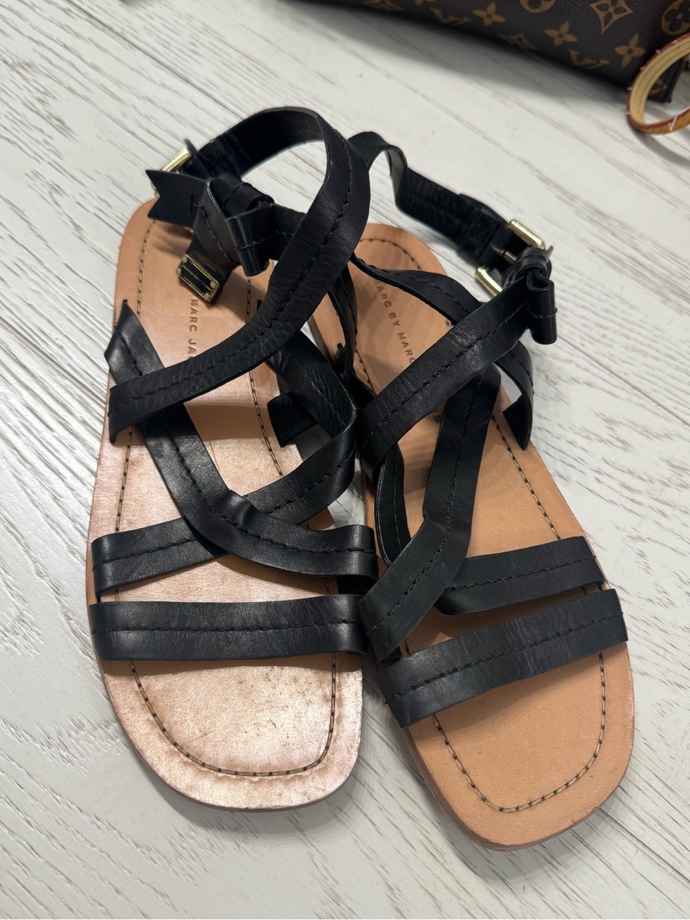 Marc By Marc Jacobs Black Strappy Leather Sandals